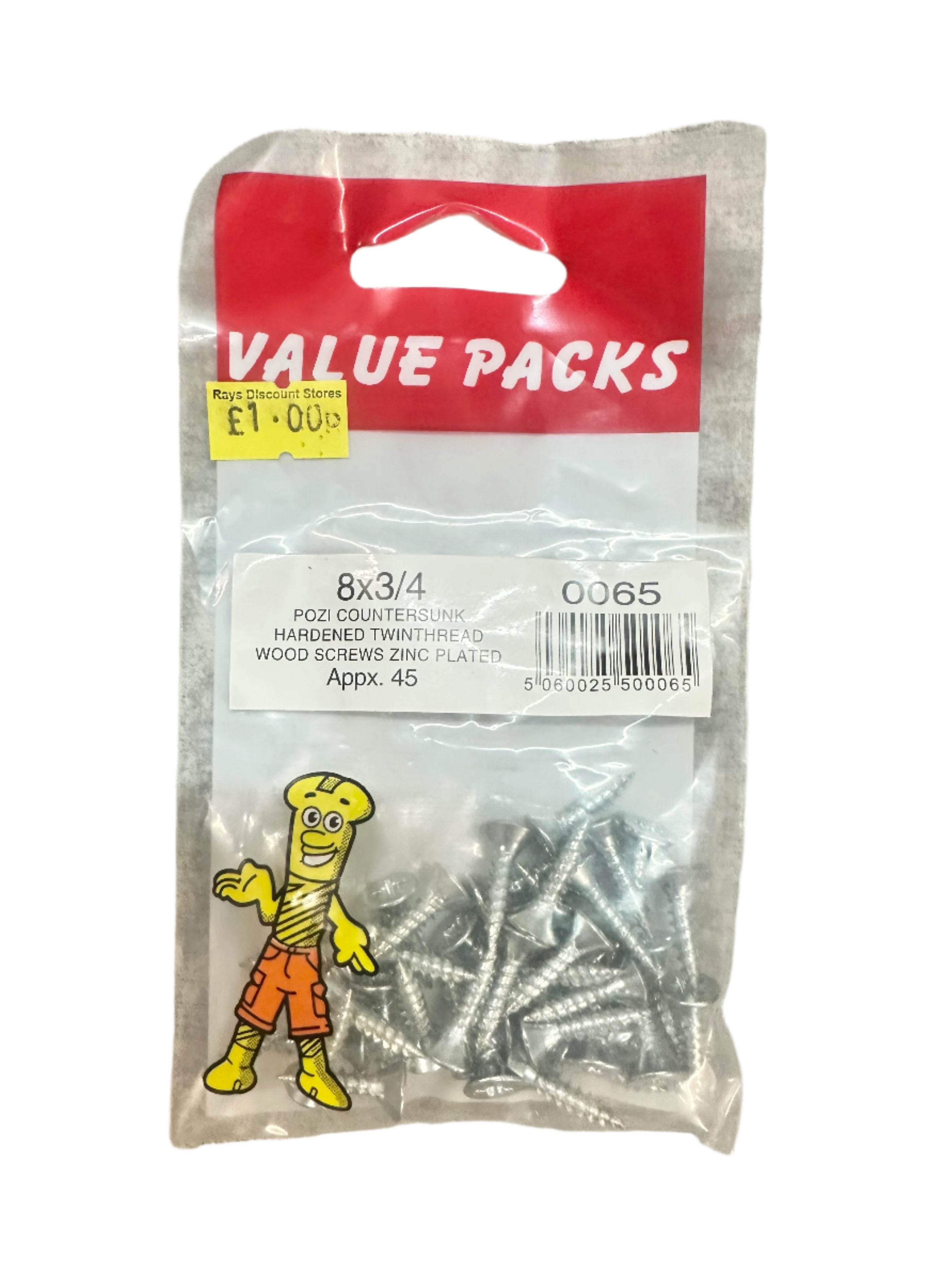 Value Pack 8 X 3/4'' Pozi Csk Hardened Twinthread Woodscrews Zinc 45 Per Pack