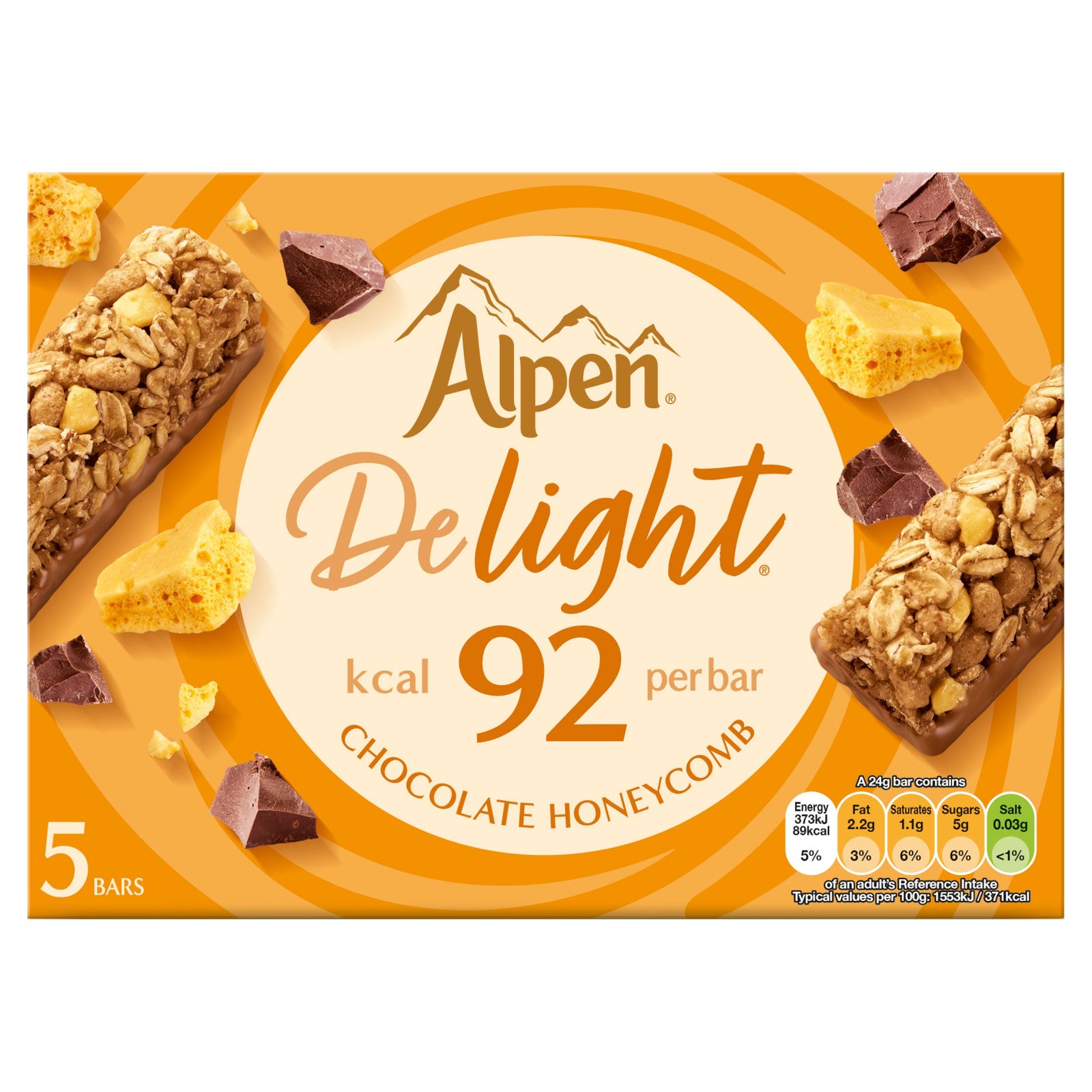 Alpen Delight kcl 92 per bar Chocolate Honeycomb 5bars Alpen Delight kcl 92 per bar Chocolate Honeycomb 5bars