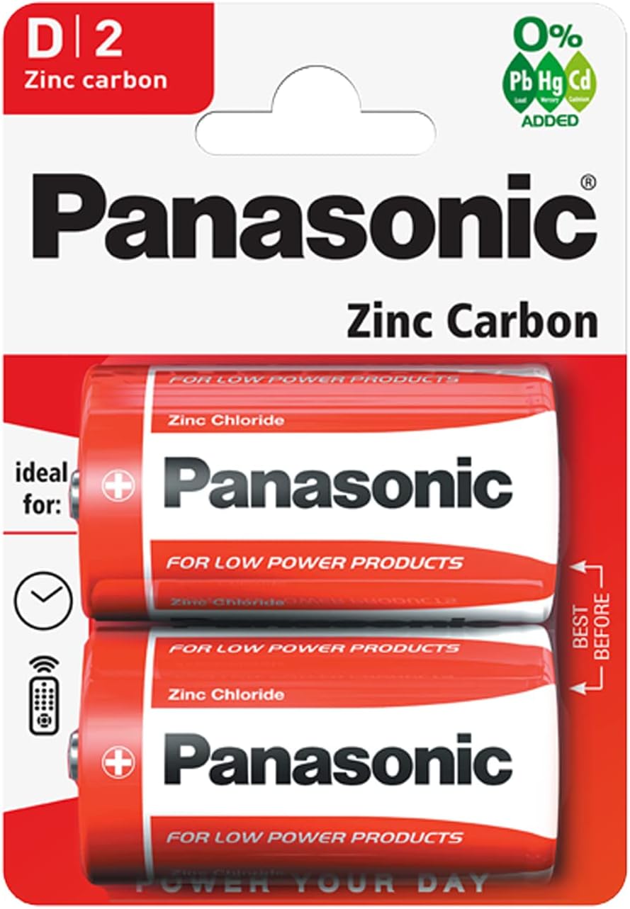Panasonic Batteries 2Pack D2 Zinc Carbon Panasonic Batteries 2Pack D2 Zinc Carbon