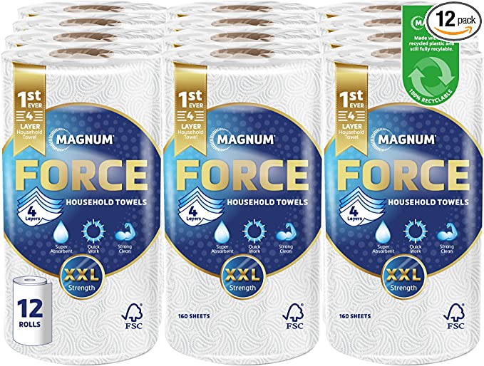Magnum Force Multipurpose Paper Towels -Absorbent & Strong, Bulk Buy (Pack of 12)
