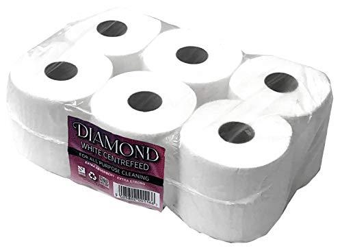 18 Pack White Diamond Centre Feed for Multi-Purpose Cleaning Super Absorbent 2 Ply 65M Rolls Kitchen Paper Towels