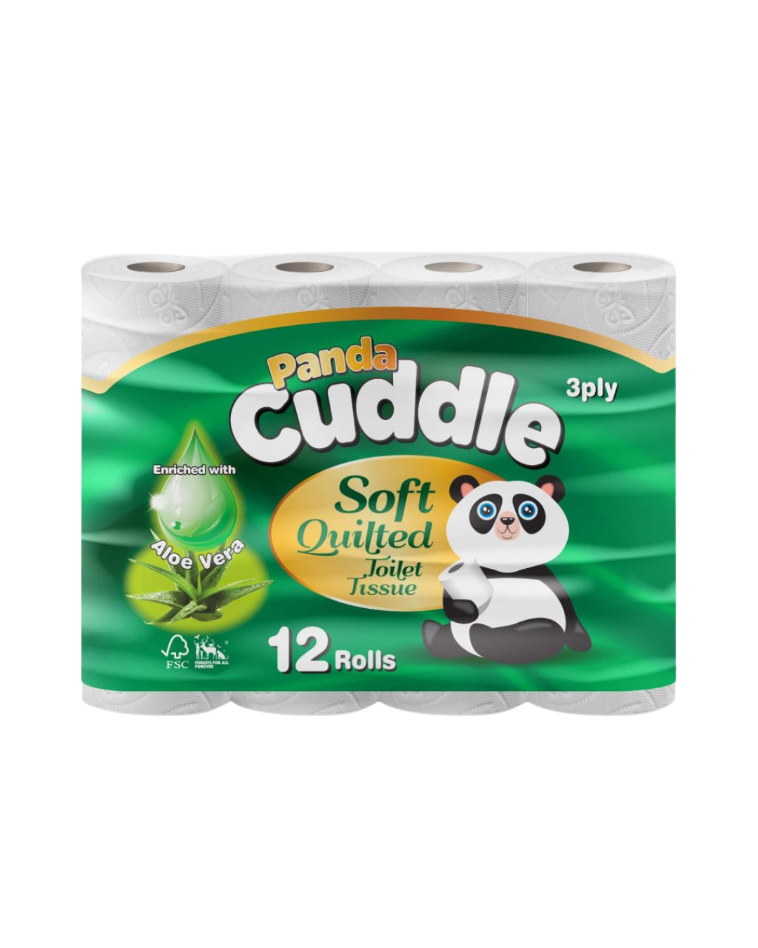 12 Panda Cuddle Aloe Vera Toilet Rolls 3 Ply 160 Sheets Luxury Quilted Rolls