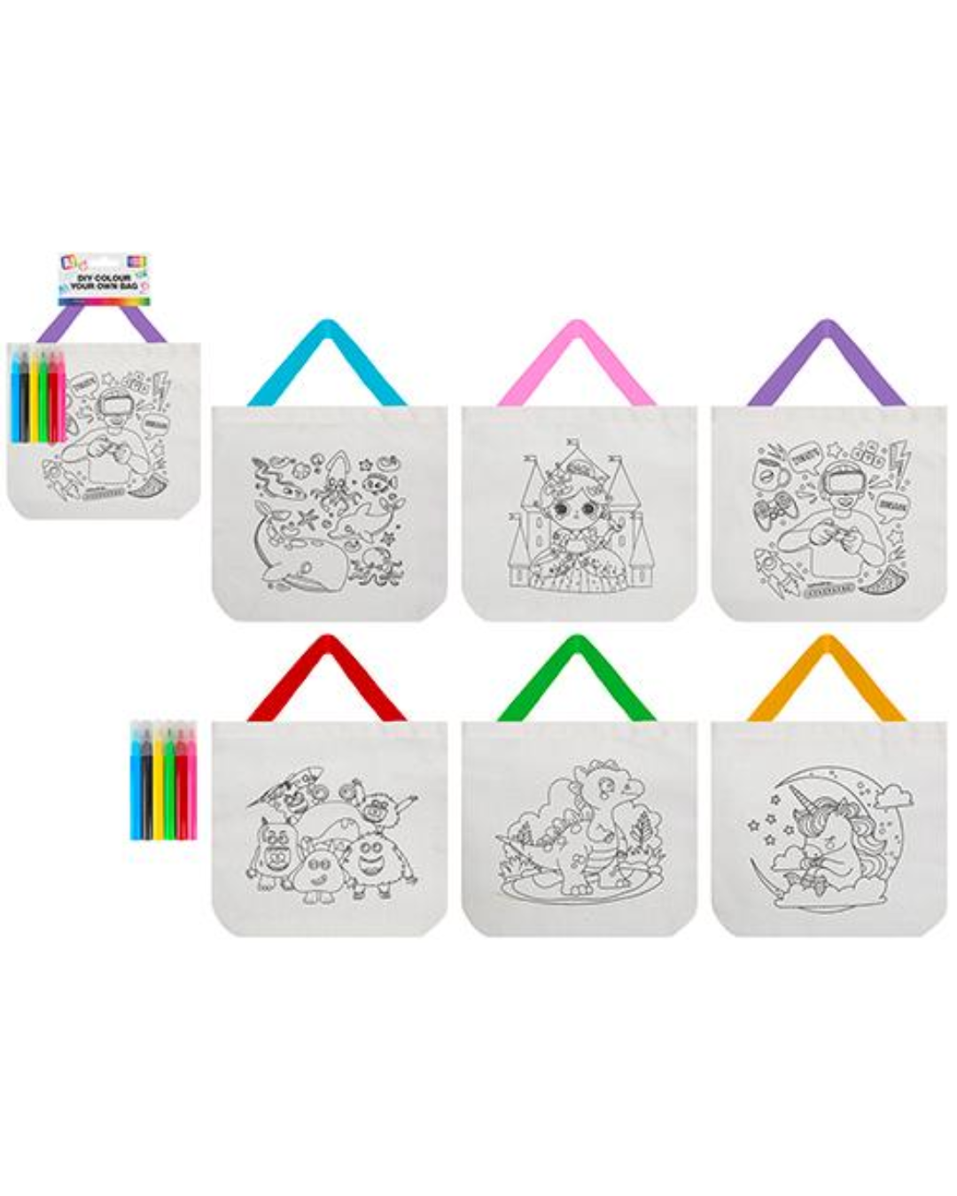 DIY Colour-In Tote Bag – 6 Assorted Styles