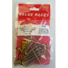 Value Pack 4.0 X 60 Pozi Csk Chipboard Screws Yellow 18 Per Pack