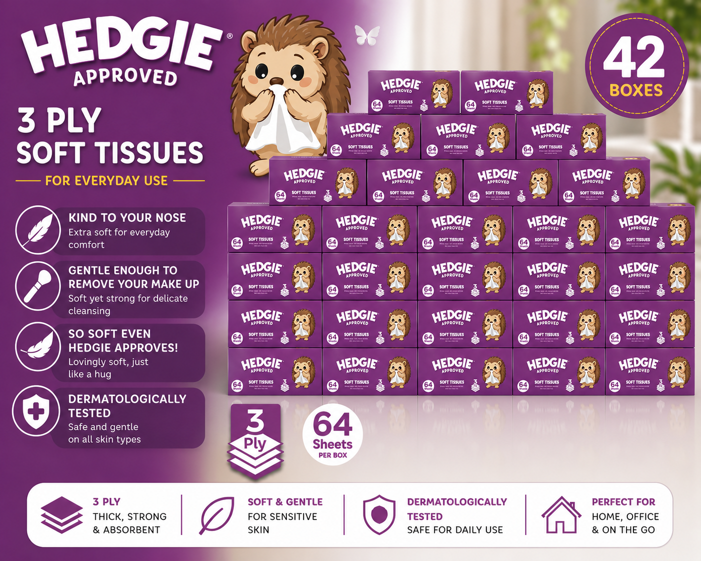 Hedgie Soft Facial Family Tissue 3ply Box