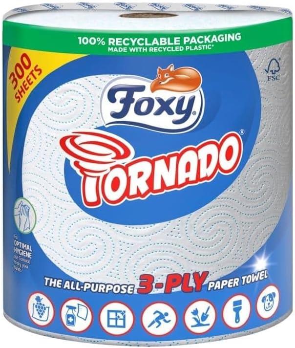 Foxy Tornado | 6 Rolls | 300 Rolls per roll | 3-ply Universal roll | 100% FSC® Certified Paper | 100% Recyclable Packaging