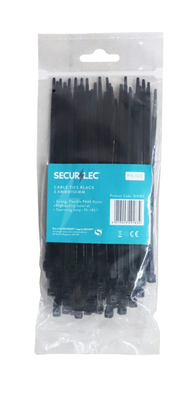 Secure Lec Black Cable Ties 3.6mmx150mm Pack of 100