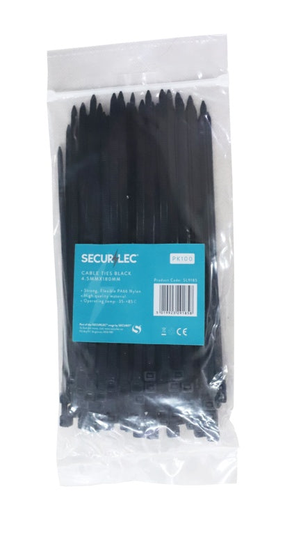 Securlec Black Cable Ties 4.5mm x 180mm Pack 100