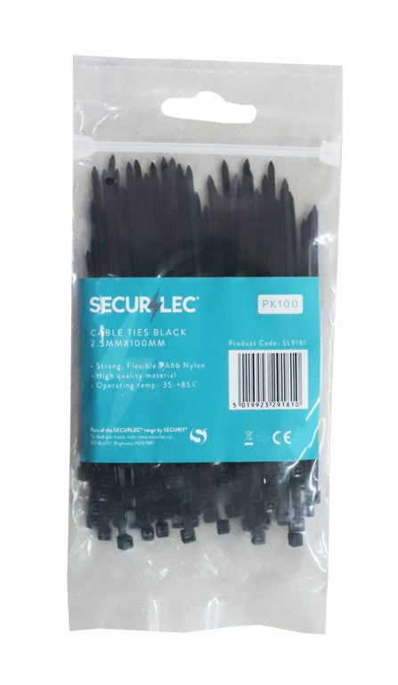 Securlec Black Cable Ties 2.5mm x 100mm Pack 100