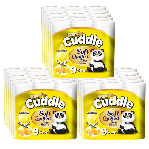 135 Rolls Panda Cuddle Lemon Soft Quilted 3 Ply 160 Sheets Toilet Tissue Rolls
