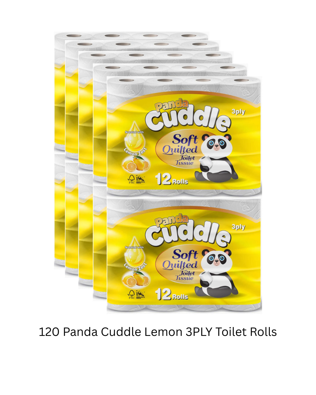 120 Panda Cuddle Lemon Toilet Rolls 3 Ply 160 Sheets Luxury Quilted Rolls