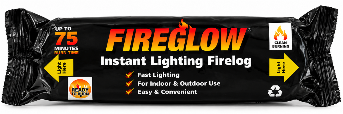 FIREGLOW Instant Lighting Smokeless Fire Logs -Burns for up to 75 Minutes Long Burning Firewood Logs for Fireplace & Fire Pit Heat