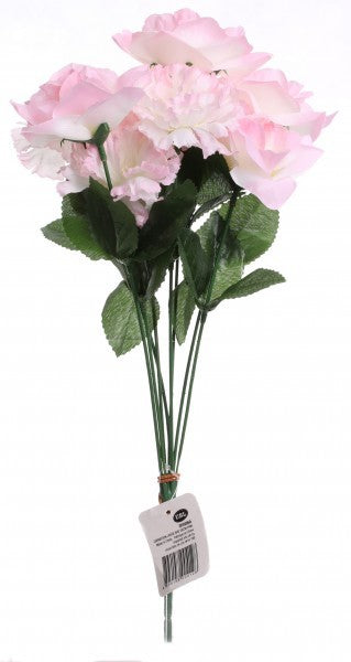 Bunch of Artficial Carnation & Rose x 8 Pink