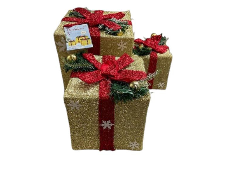 Christmas Warm White Led Gift Box Golden 3 Piece