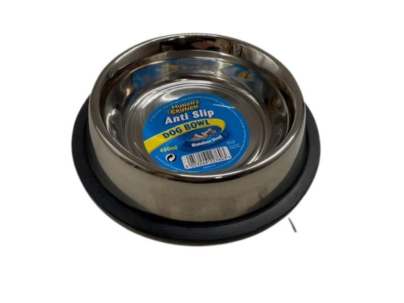 Crunch & Munch Anti Slip Dog Bowl Steel 450ML