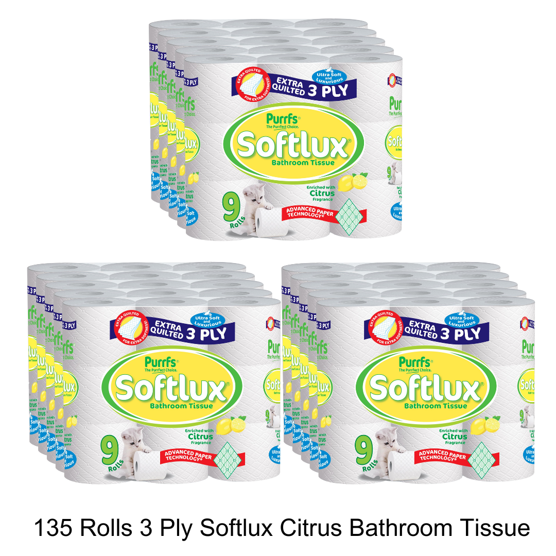 135 Softlux Toilet Rolls 3 Ply Bathroom Tissue Paper 45 x 3 135Rolls Citrus Scented Wipes Toilet Tissue Cheap