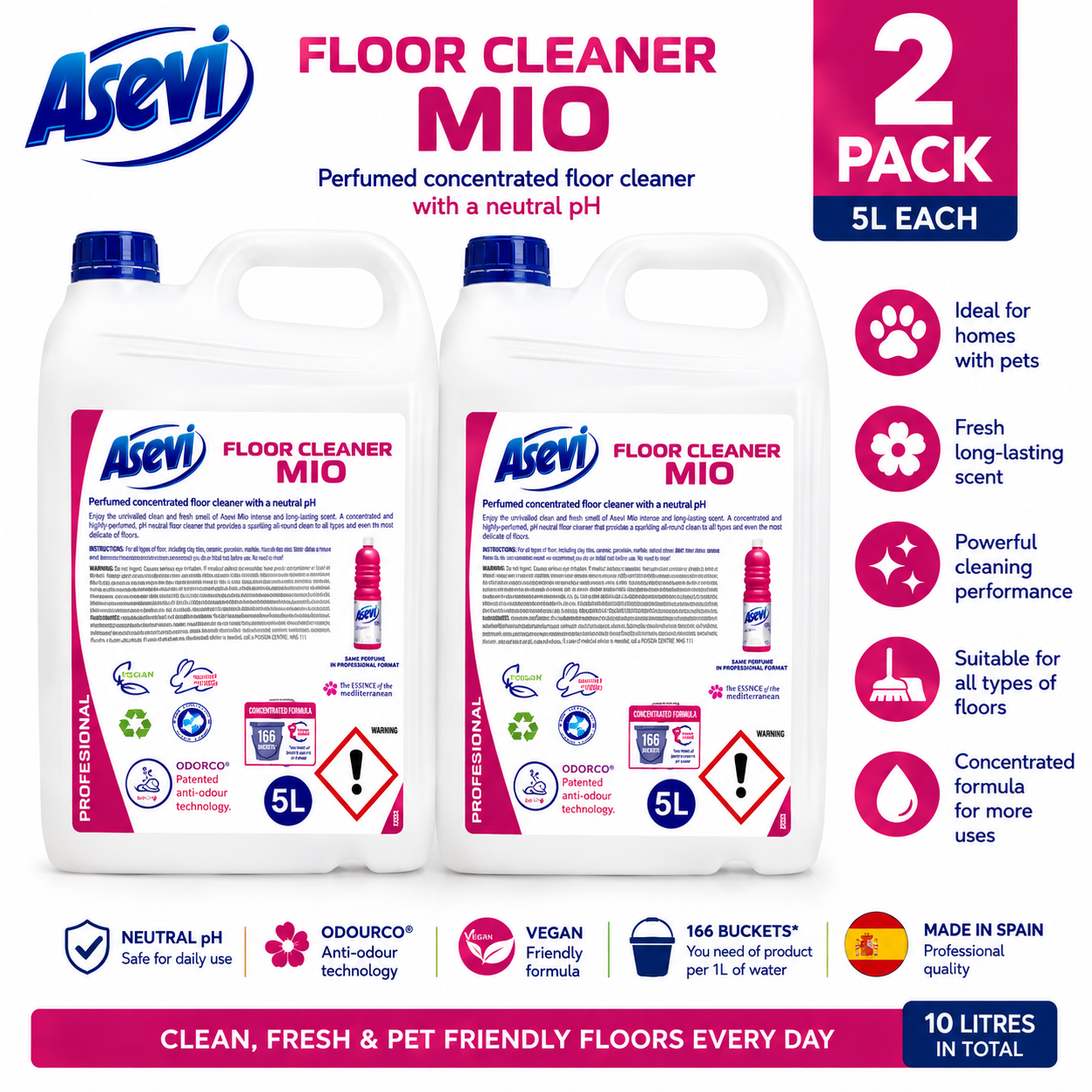 Asevi Concentrated Floor Cleaner 5L Bottle In Mio And Pet