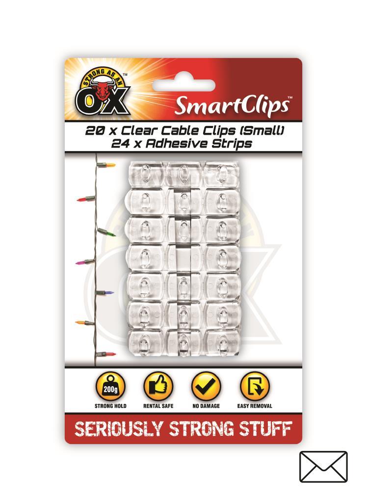 OX Clear Cable Clips, Adhesive Strips Small-44PC