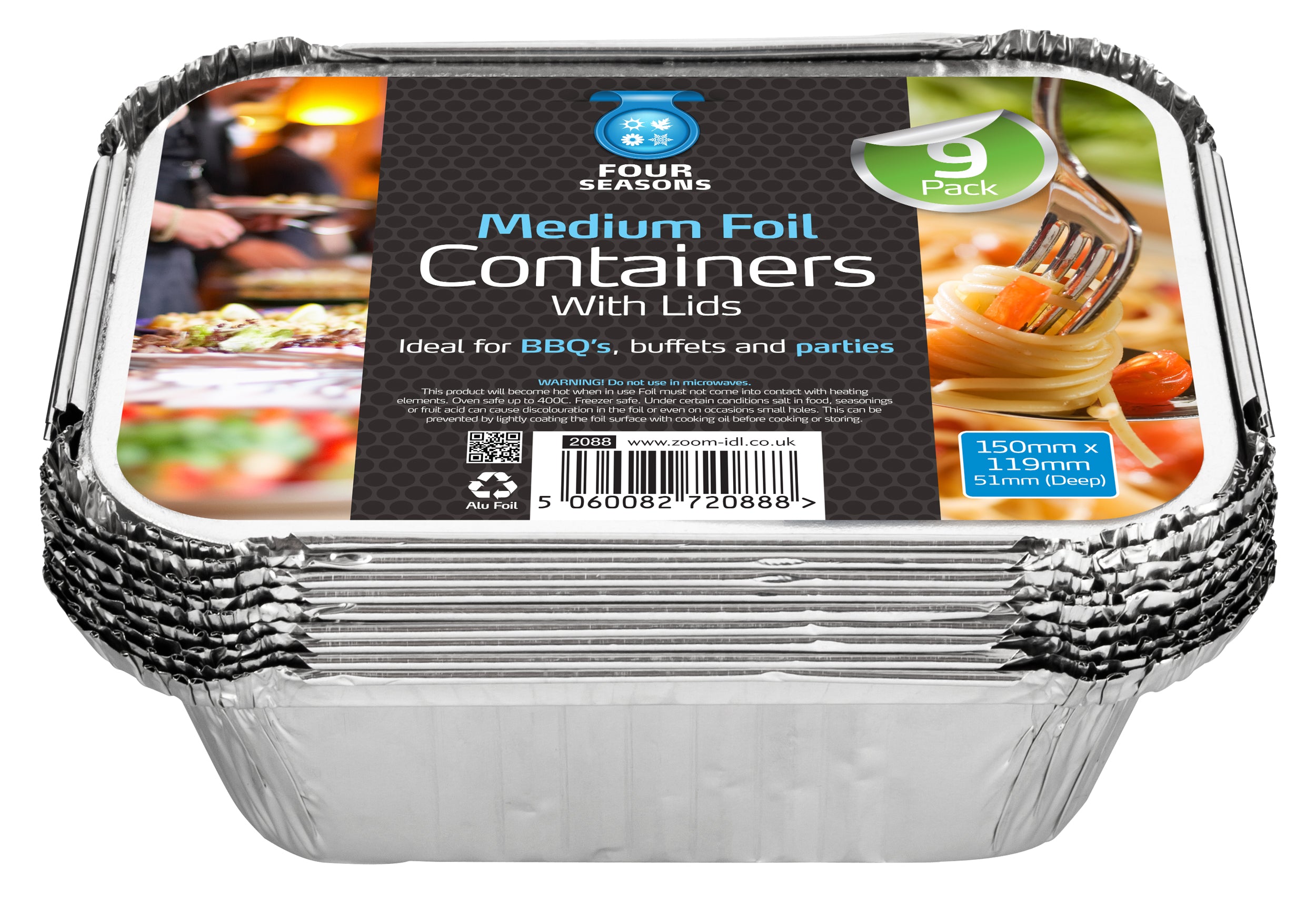 Medium Aluminium Foil Containers with Lid 9pk