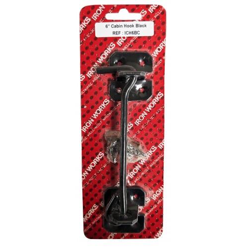 Iron Works 6'' Carded Cabin Hooks Black 1 Per Pack