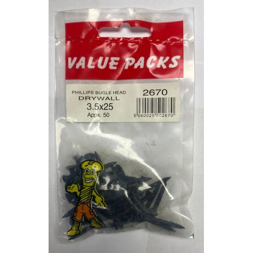 3.5 X 25 Drywall Screws 40 Per Pack