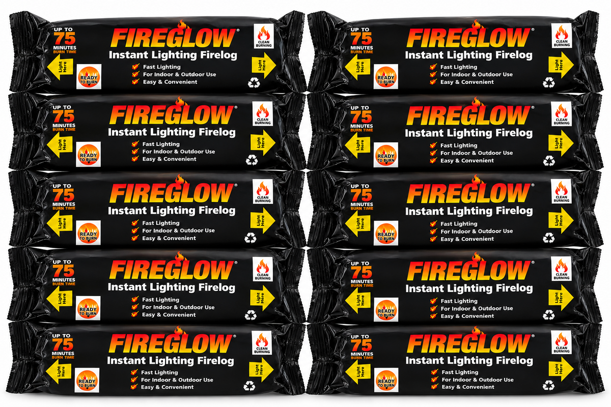 FIREGLOW Instant Lighting Smokeless Fire Logs -Burns for up to 75 Minutes Long Burning Firewood Logs for Fireplace & Fire Pit Heat