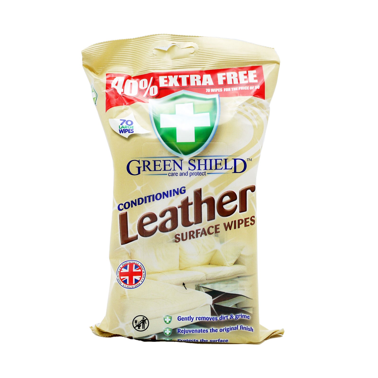 Green Shield Conditioning Leather Surface Wipes 70