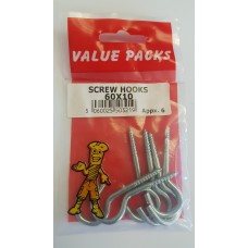 Value Pack 60mm x 10g Screw Hooks Zinc 5 Per Pack