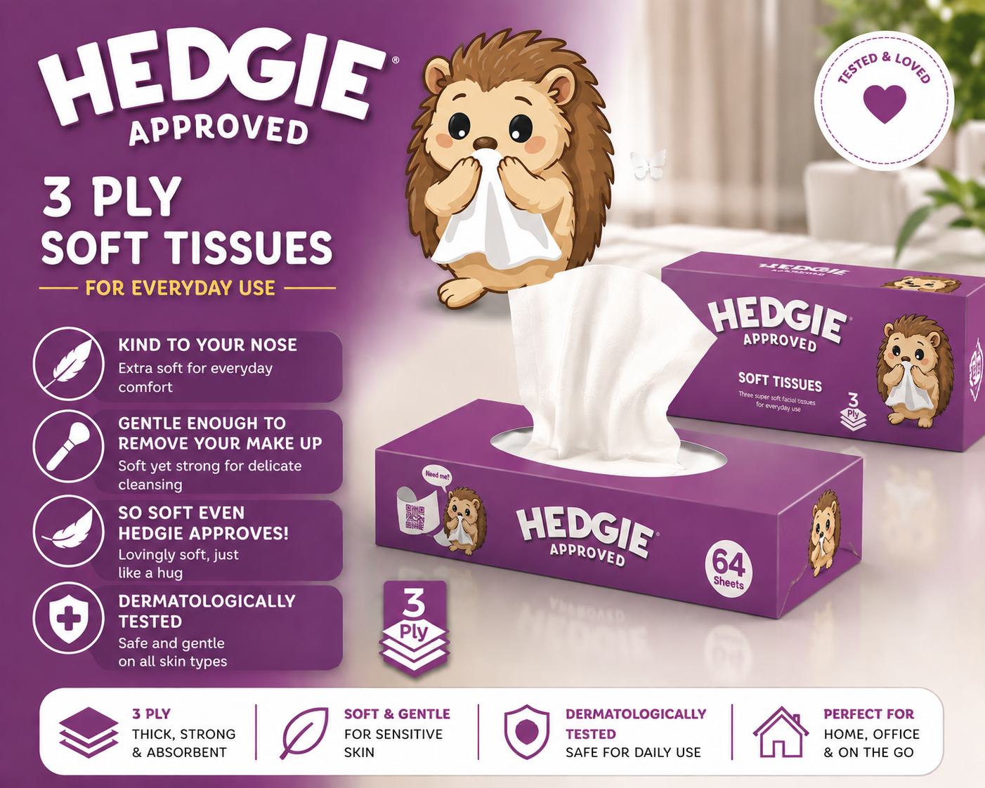 Hedgie Soft Facial Family Tissue 3ply Box
