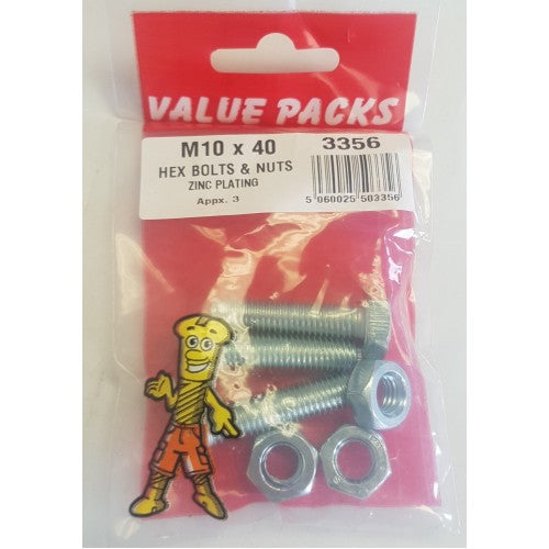 Hex Bolts & Nuts Zinc Plating M10 x 40