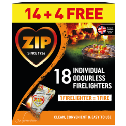 Pack of 18 Zip individuals odourless firelighters.
