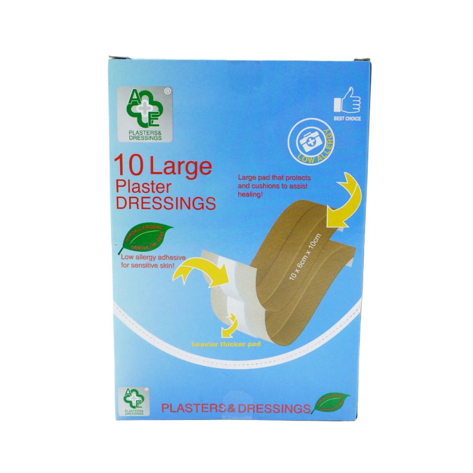 10 Large Plaster Dressings 10x6x10cm