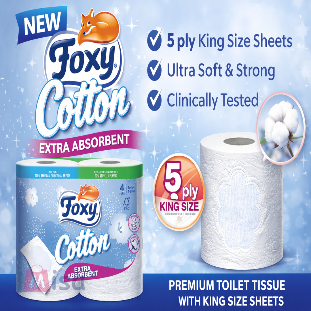 40 x FOXY COTTON TOILET ROLL 5ply 120Sht /Roll FSC®