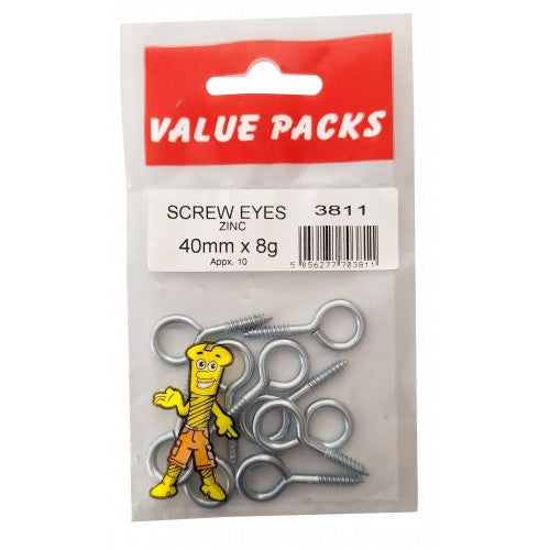 40mm x 8g Screw Eye Zinc 10 per pack