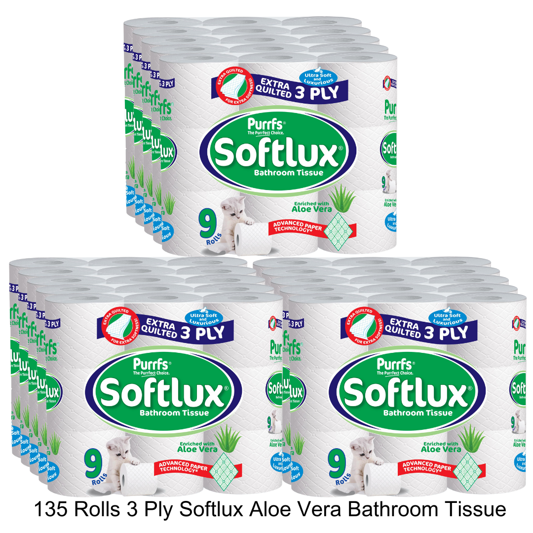 135 Softlux Toilet Rolls 3 Ply Bathroom Tissue Paper 45 x 3 135 Rolls Aloe Vera Scented Wipes Toilet Tissue