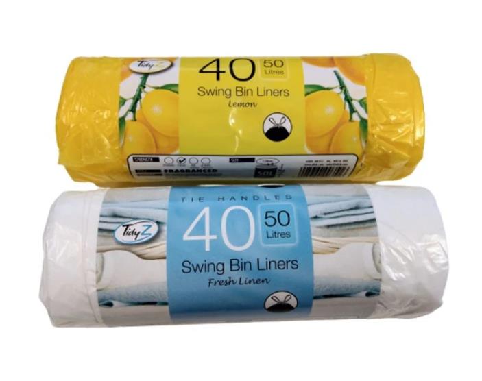 TidyZ Scented Swing Bin Liners Tie Handles Assorted 50L 40pk