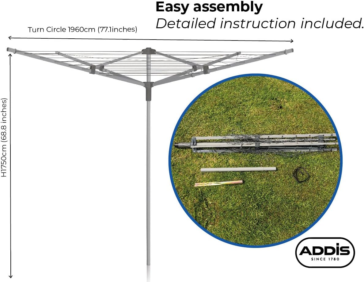 Addis Large Drying Rack Addis 40m 4 Arm Rotary Outdoor Airer Heavy Duty Garden Clothes Dryer ...