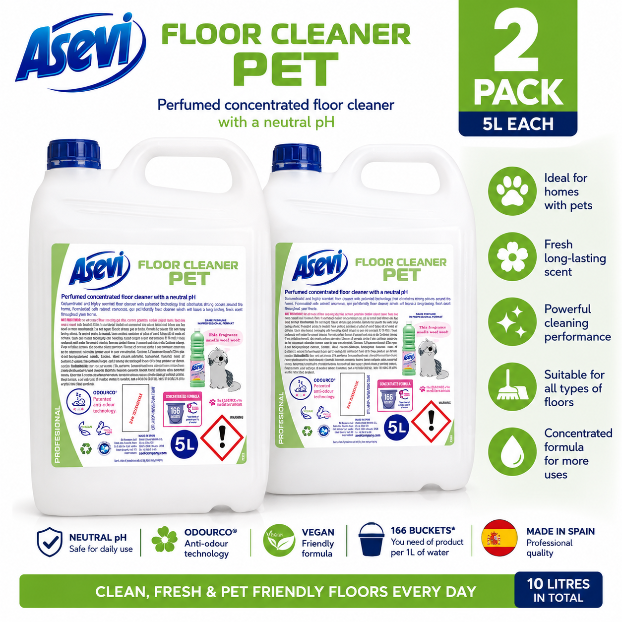 Asevi Concentrated Floor Cleaner 5L Bottle In Mio And Pet