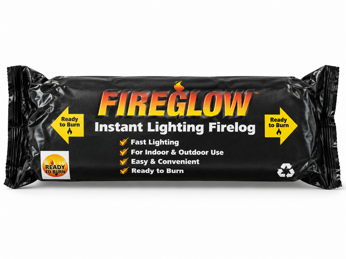 FIREGLOW Instant Lighting Smokeless Fire Logs -Burns for up to 75 Minutes Long Burning Firewood Logs for Fireplace & Fire Pit Heat