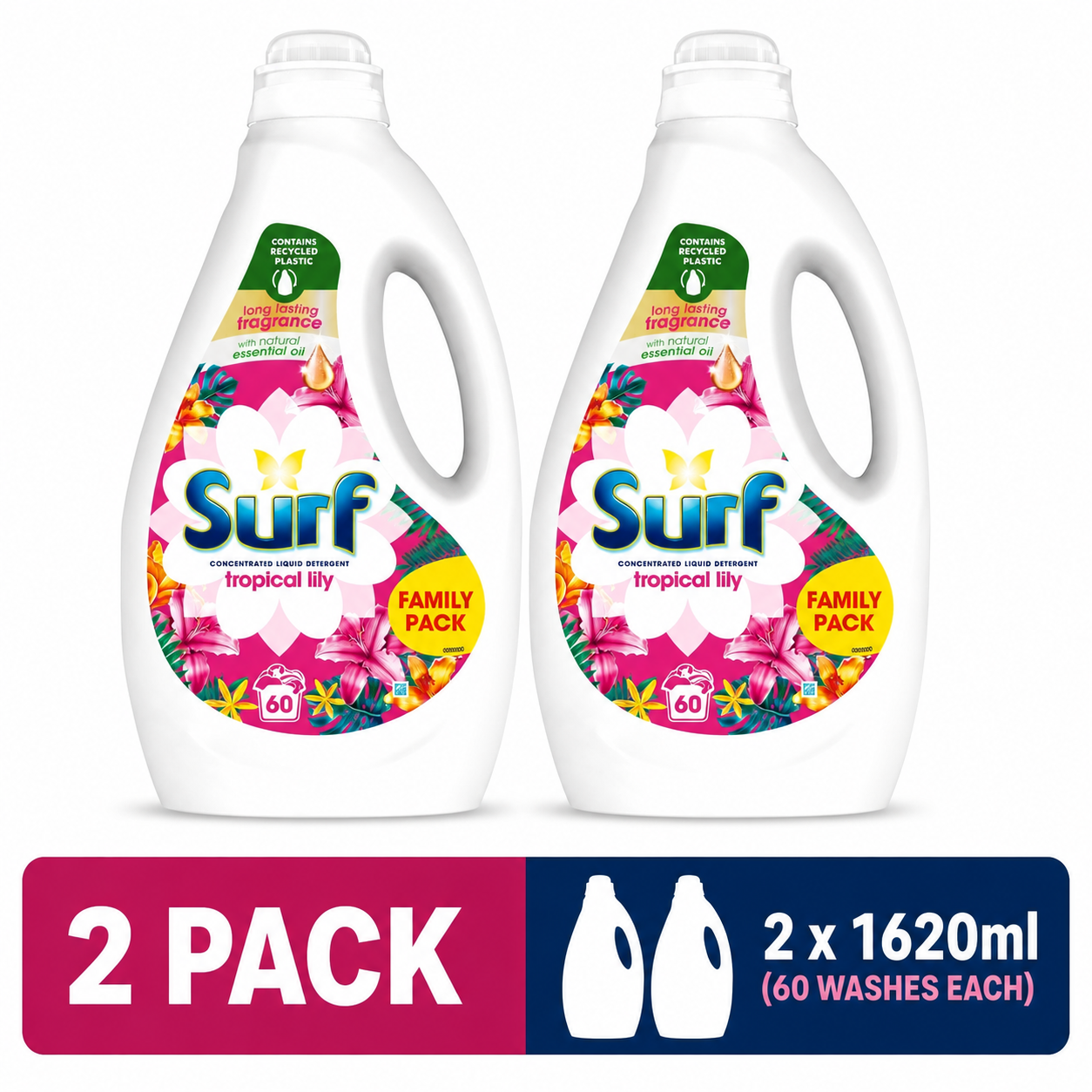 Surf Tropical Lily 60 Wash Liquid Laundry Detergent 1620ml – Long Lasting Fresh Laundry Liquid (Multi Pack Deals)