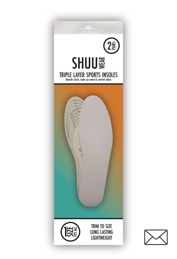 SHUU Triple Layer Sports Insoles - 2 Pairs