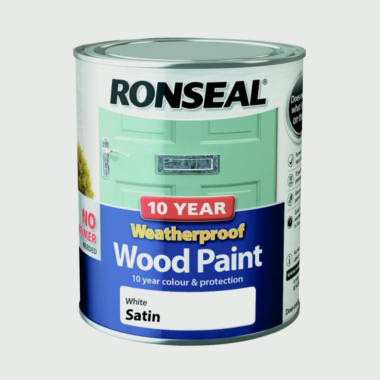 Ronseal 10 Year Weatherproof White Satin Wood Paint 750ml