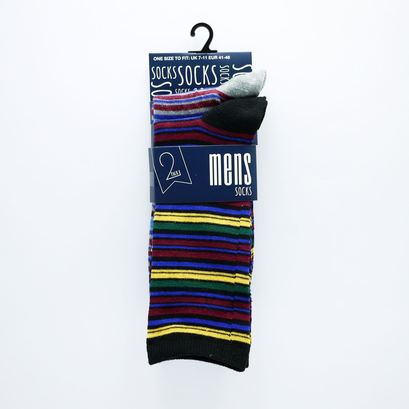 Mens Socks 2Pk Stripes One Size to Fit 7-11 Uk
