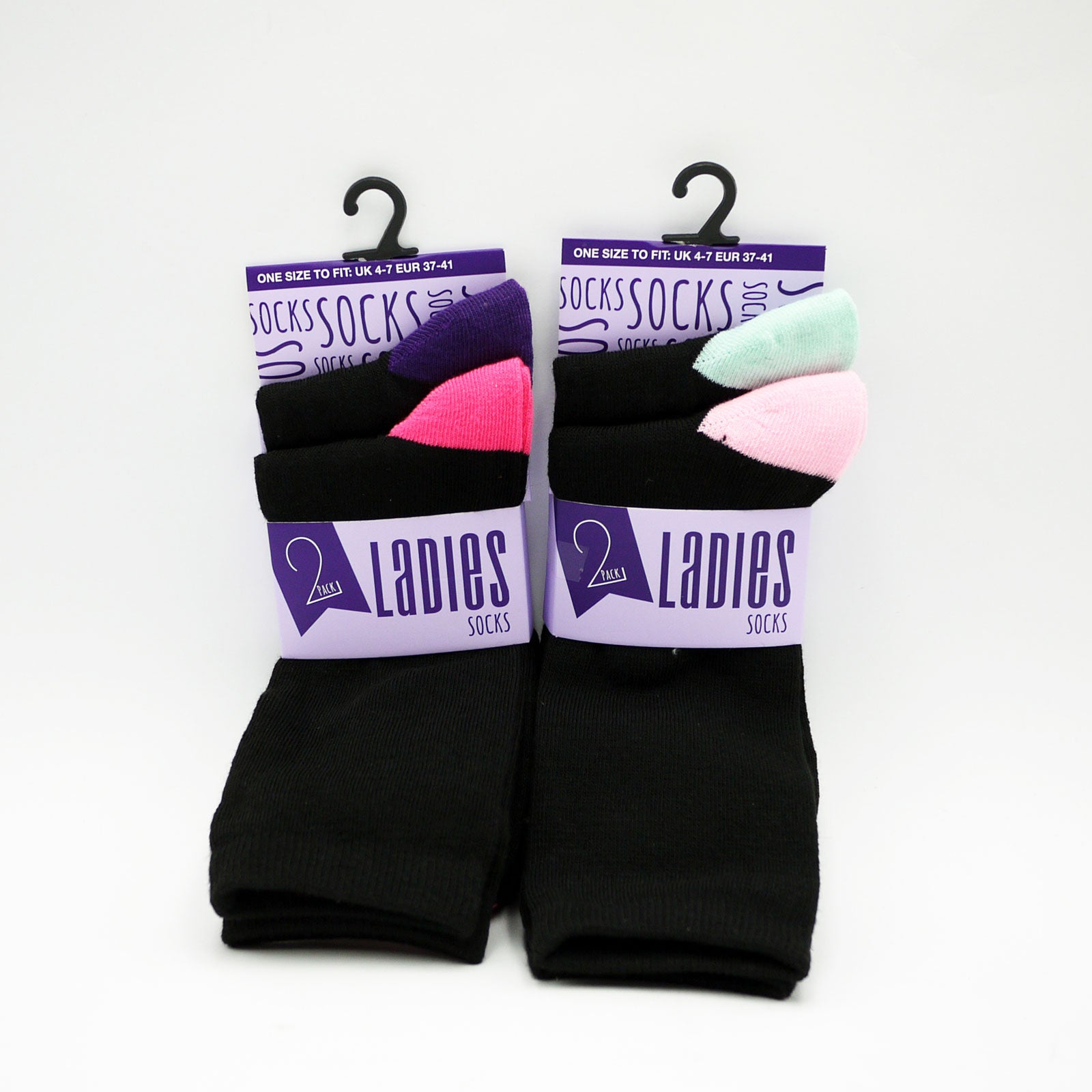 LADIES SOCKS 2PK BLACK 4-7 UK SIZE