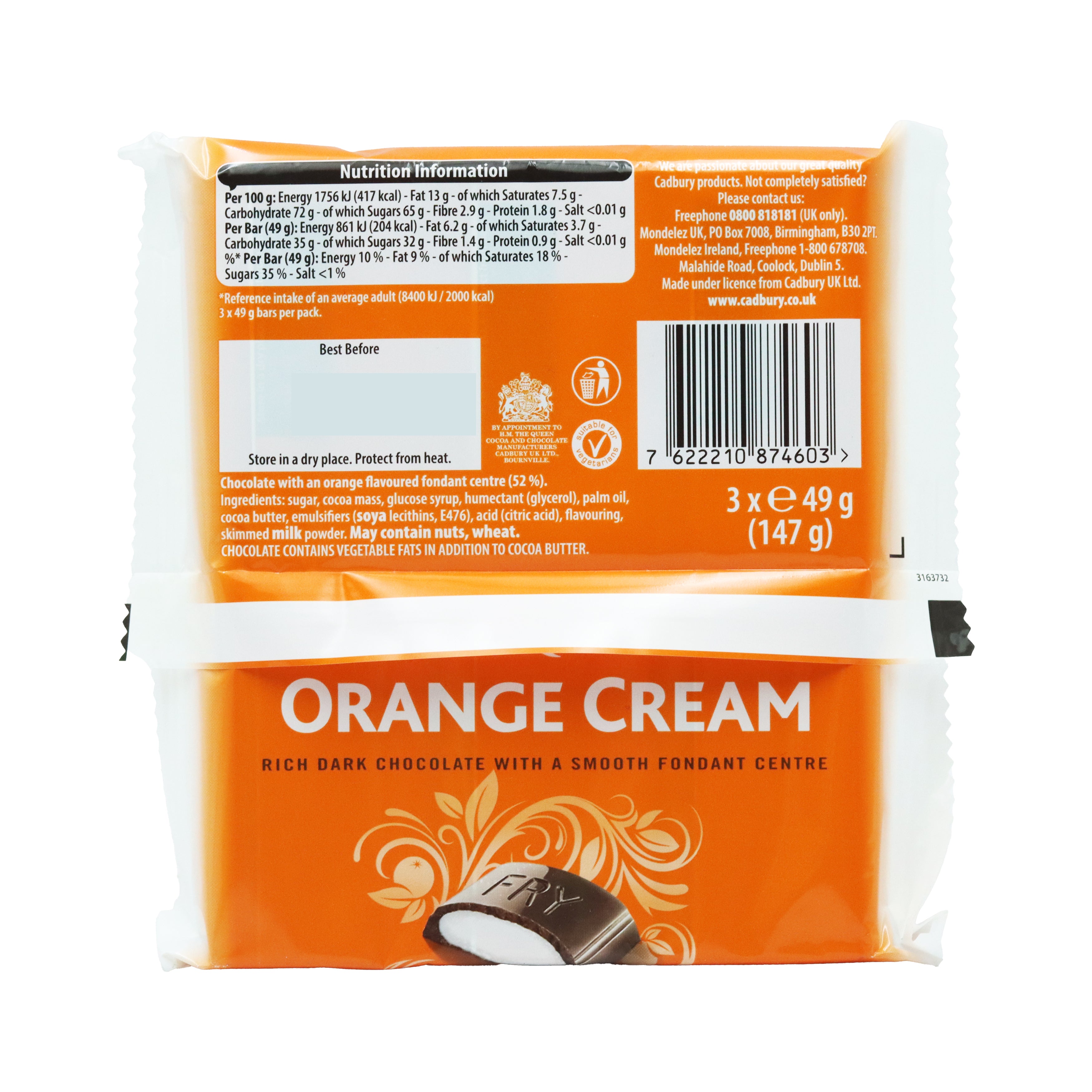 Fry's Orange Cream Chocolate Bar 3x49g 20/02/2026