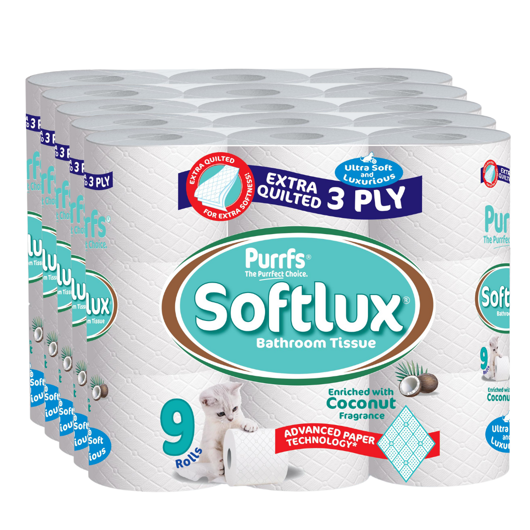 45 Softlux 3 Ply Bathroom Tissue Enriched with Coconut Fragranced Toilet Rolls (5*9)