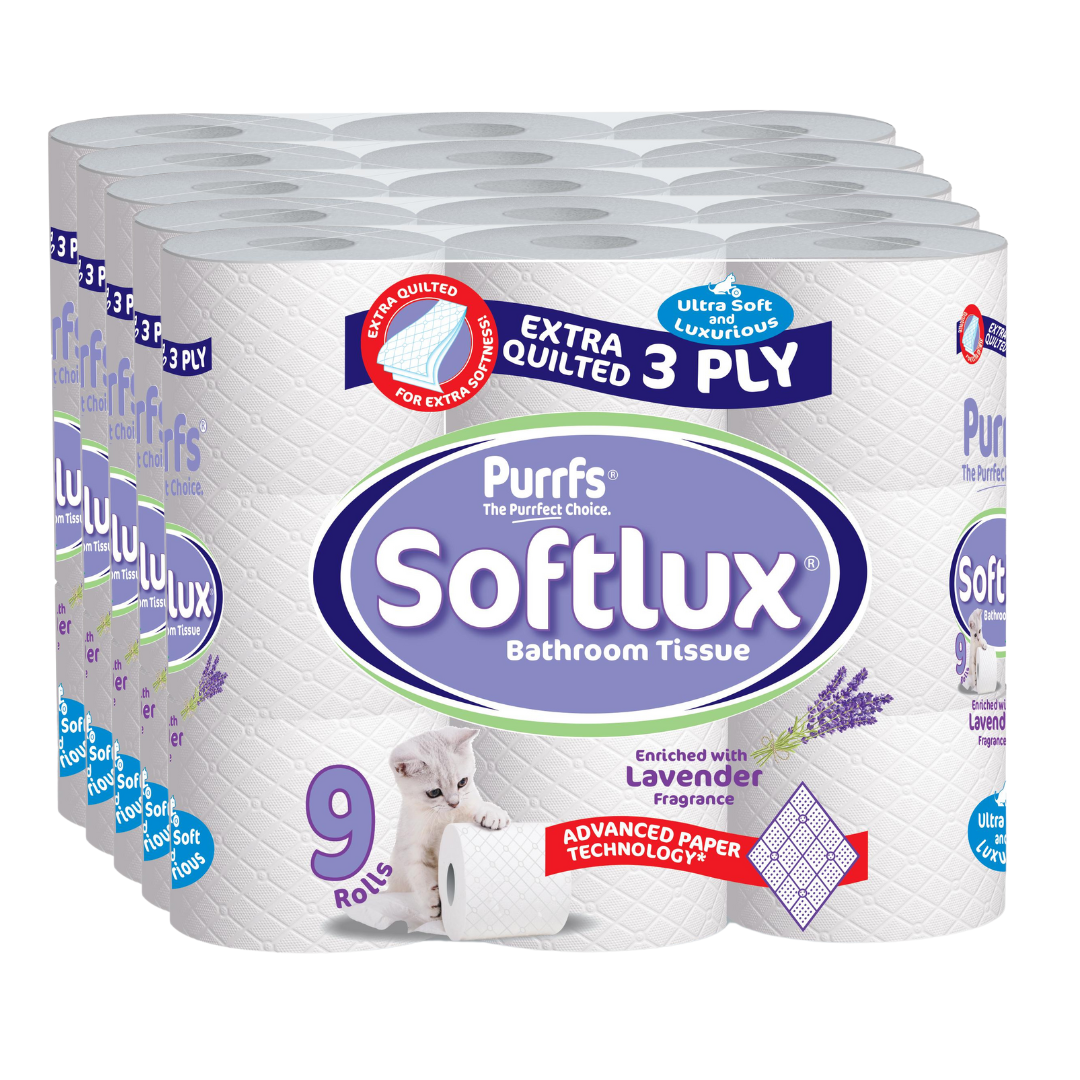 Softlux Purffs Lavender 3-Ply Quilted Toilet Rolls (45-Pack)