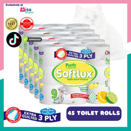 90 Rolls Softlux Citrus Scented 3 Ply Toilet Rolls Luxury Quilted (10*9)
