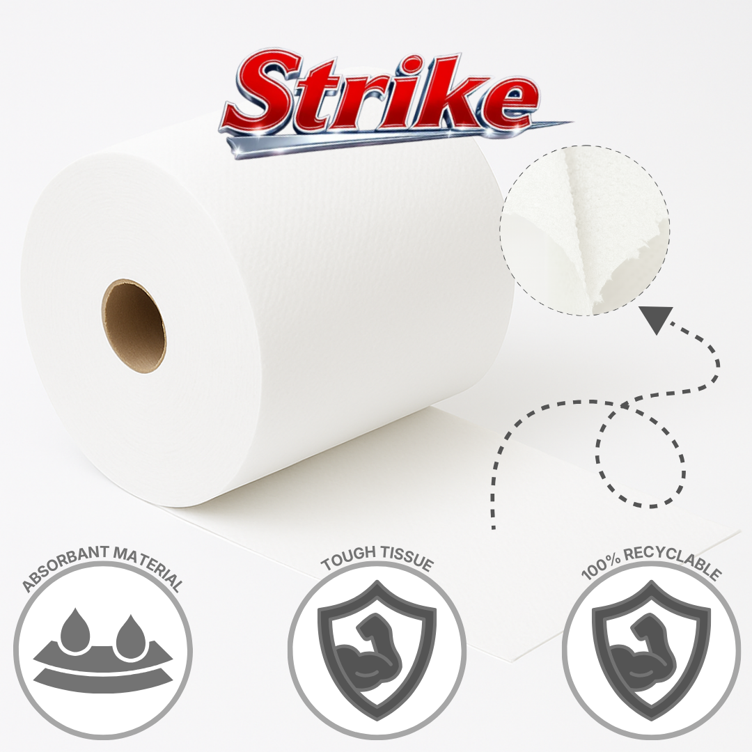 48 Rolls Strike White Centre feed Rolls Embossed 2ply Wiper Paper Towel 50M