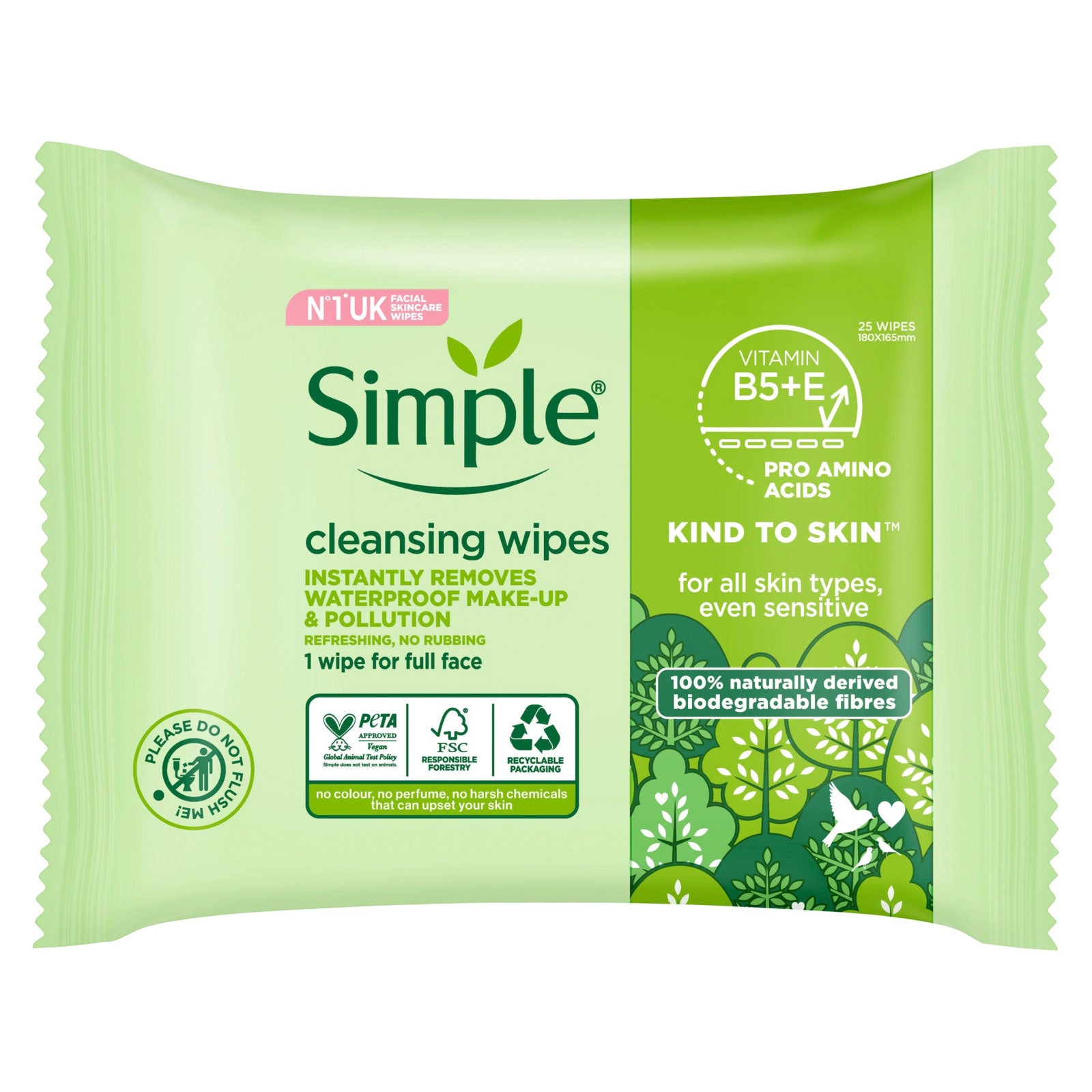 Simple Cleansing Wipes Instantly Removes Waterproof Make up 25wipes